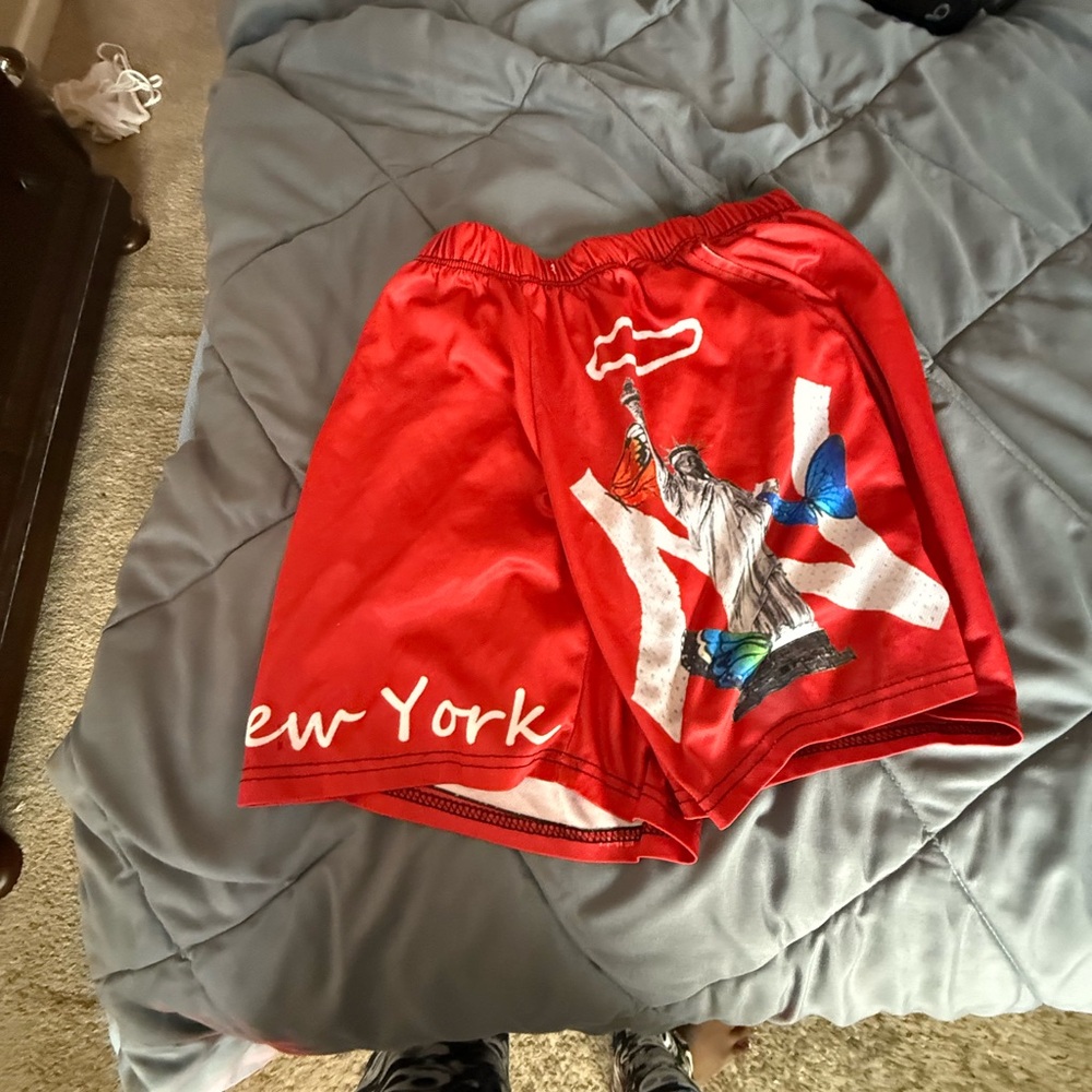 Red New York Graphic Shorts